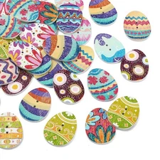 50pcs 2-Hole Wood Buttons Flat Egg Shape Stripe Printed for Clothes Dress Decor