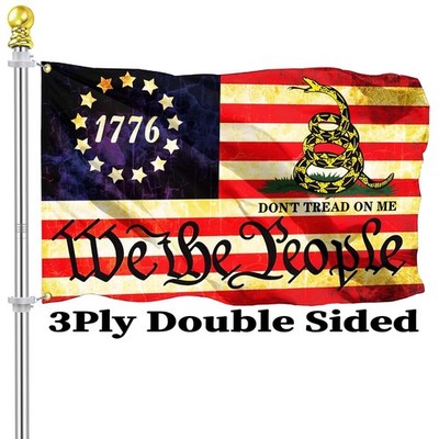 We The People 1776 Flag 3x5 Ft 3Ply Double Sided Print Dont Tread On Me Betsy...