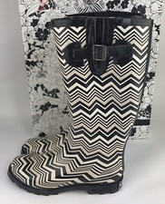 CL By Laundry Rain Boots Womens Size 6 Chevron Tall Black Beige