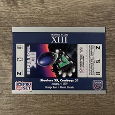 1990 NFL Pro Set Super Bowl Ticket Facts Card #13 Super Bowl XIII