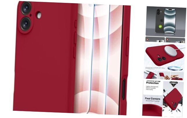 Compatible with iPhone 16 Case, Compatible with MagSafe, Shockproof Red