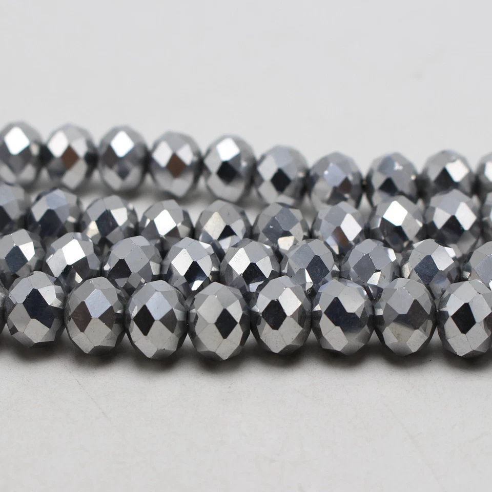 64pcs Silver 8X10mm Faceted Rondelle Beads Crystal Glass Beads Loose Spacer - Image 4 of 4