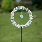 Handmade Ring Garden Stake Recycled Glass Stones & Driftwood Yard Decor