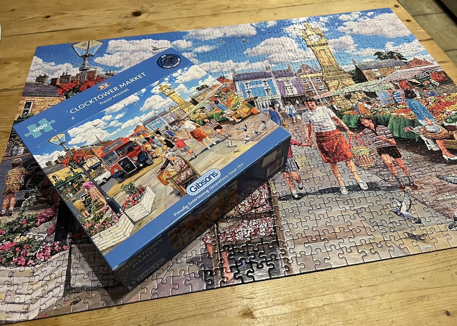 Gibson ‘Clocktower Market’ Jigsaw Puzzle 1000 Piece. Built Once From