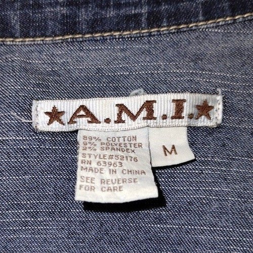 A.M.I. Denim Button Down Top Fitted Long Sleeve Dark Wash Jacket M - Picture 4 of 11