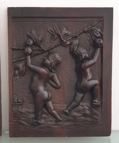 ANTICHI PANNELLI FREGI IN LEGNO SCOLPITI PUTTI ALTORILIEVO DEL XVIII SECOLO - Foto 3 di 24