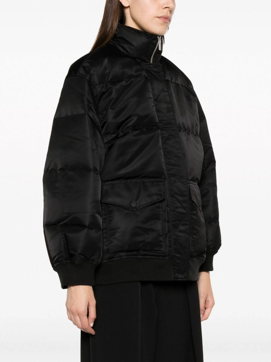 Theory Oversized Down Puffer Bomber Jacket Aero Nylon in Black