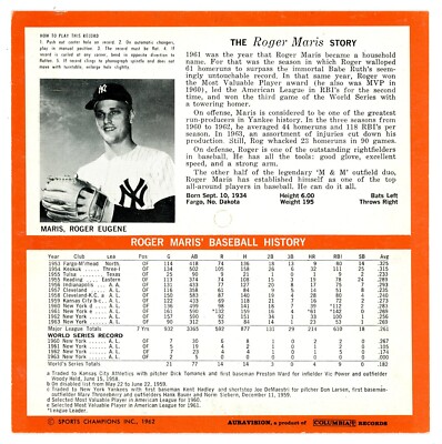 1964 Auravision ROGER MARIS New York Yankees EX+ Condition! *SET