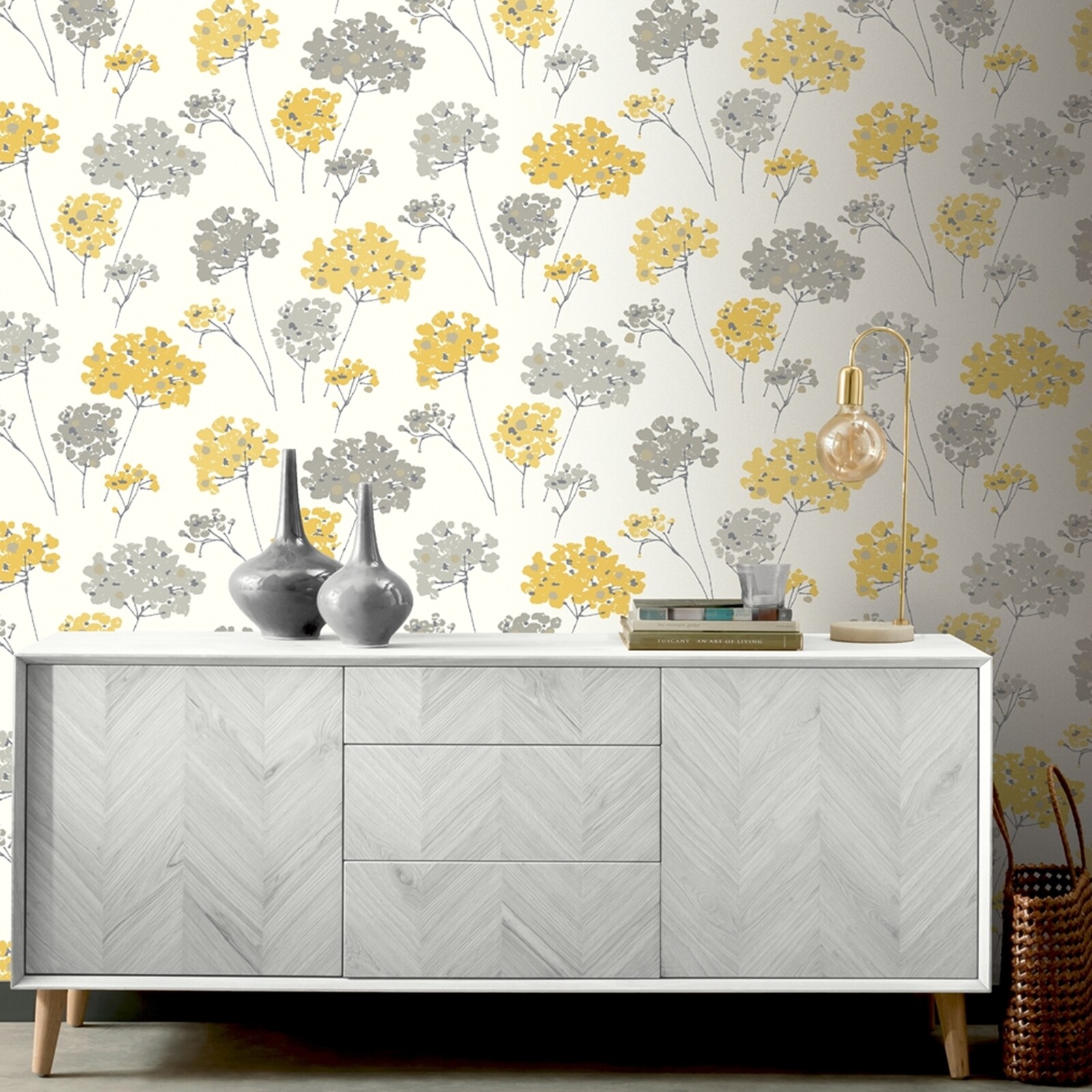 Yellow And Grey Abstract Flower Pattern Wallpaper Best Flower Site