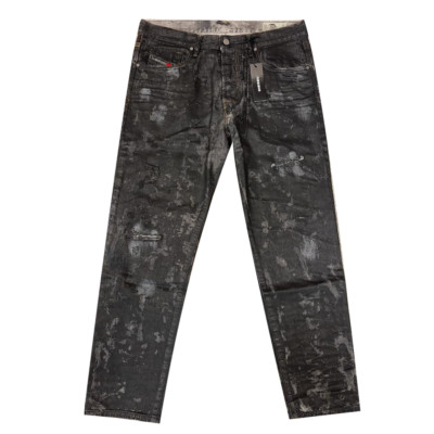 DIESEL Mharky 084WG Black Wax Coated Tapered Jeans Men W33 L30