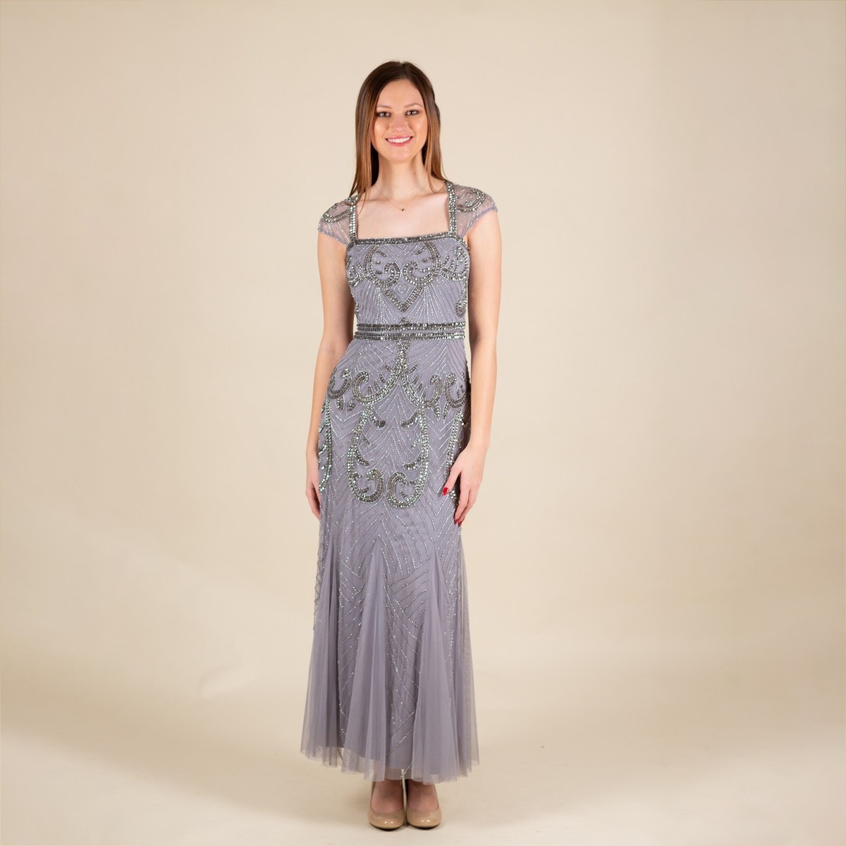 Adrianna Papell Dress Maxi Lilac Sz Small Purple Beaded Prom Retro 20s  Gatsby