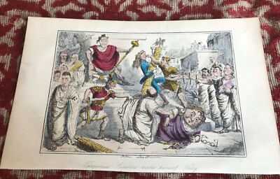 1850s colour print by john leech - tarquinuis makes himself king !