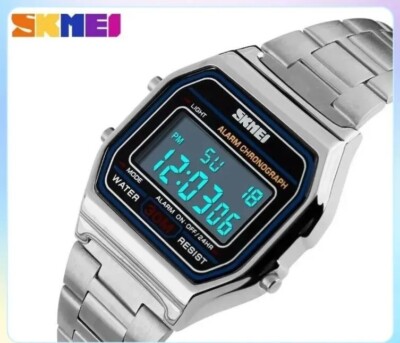 Retro Uhr Unisex Edelstahl Digital Armbanduhr Wasserdicht 3ATM