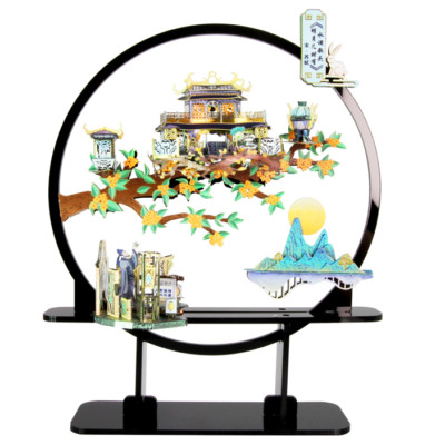 3D Metal Puzzle Chinese Poetry Architectu Model DIY Jigsaw Toys Children Adult