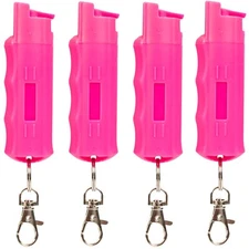 4 PACK BURN Pepper Spray 1/2oz Women Self Defense Security Keychain Case Pink