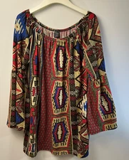 Women’s Sz L/XL Multicolor Win Win Tunic Retro Hippie Peasant Fairycore EUC