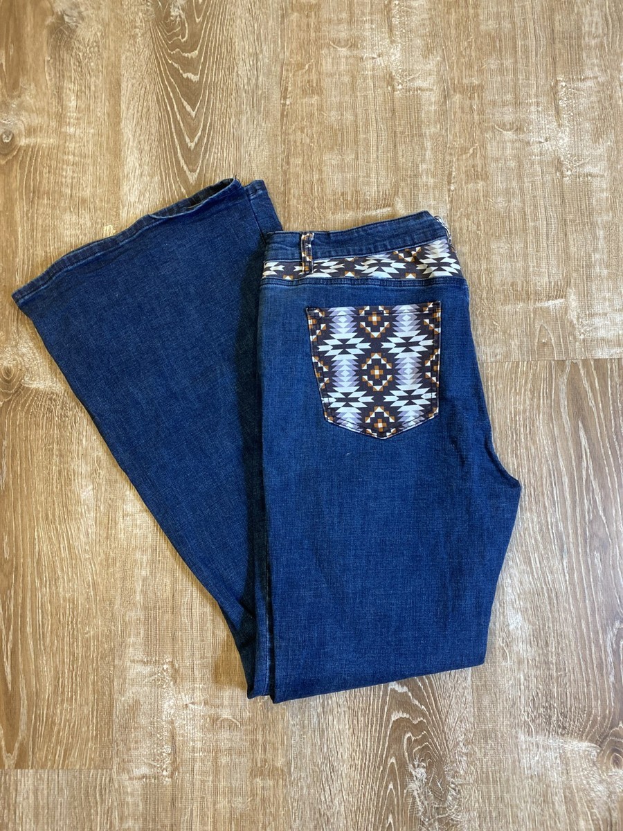 Ranch Dress'n Boot Cut Jeans Women Flare Blue Denim Aztec Print 24 | eBay Ranch Dress'n Boot Cut Jeans Women Flare Blue Denim Aztec Print 24 | eBay