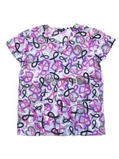 Womens Fashion Medical Nurse Scrub Top Light Gray Base Colorful Heart Ribbon 3XL