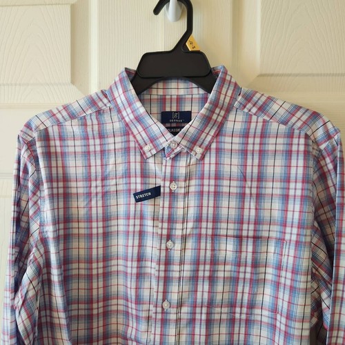 George Men's Classic Fit Stretch Blue Plaid Long Sleeve Button-Down Shirt L (42- - Picture 3 of 9