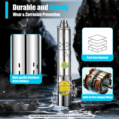 DC 24V Solar Water Pump Deep Well Submersible Pump Bore Irrigation 370W 2m³/h