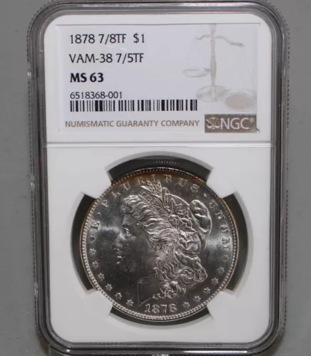 1878 7/8TF Morgan Silver Dollar $1 Coin Certified NGC as MS63 VAM-38 7/5 TF