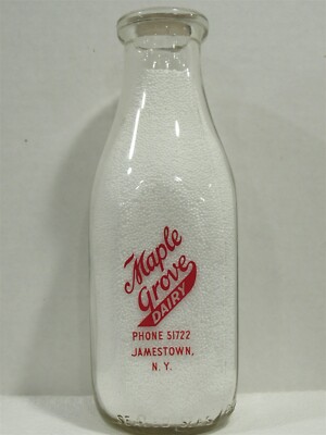 TSPQ Milk Bottle Maple Grove Dairy Jamestown NY CHAUTAUQUA COUNTY 4-side 3-color