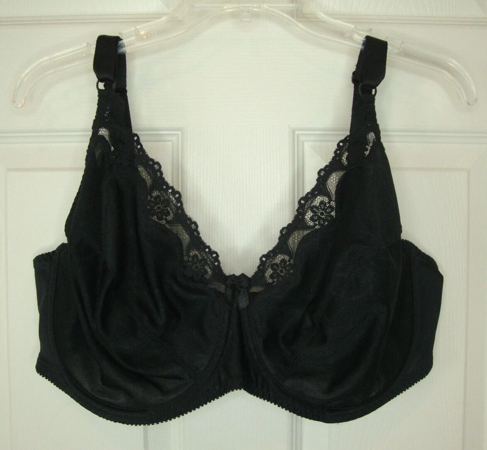 Hanes Lace Trim Bra 42DD Black Unlined UW Sexy Lingerie Non-Padded - Image 2 of 4