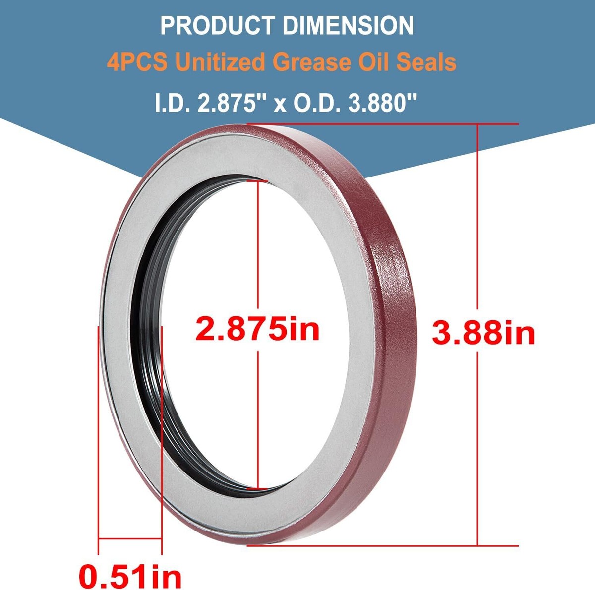 Trailer Hub Wheel Unitized Oil Seal – Pack Of 4, ID 2.875" X OD 3.880", For 9K-10K Axles (Replaces 010-051-00)
