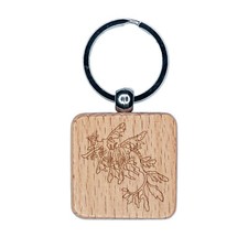 Elegant Leafy Seadragon Seahorse Engraved Wood Square Keychain Tag Charm