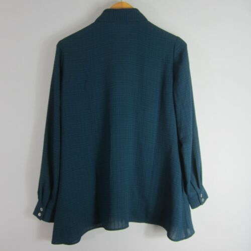 LOGO Lori Goldstein XS Teal Blue Button Down Tunic Blouse Asymmetric Textured - Picture 2 of 9