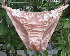 Vintage Nylon Satin Panty Sissy Liquid Pink String Bikini Brief Sz. 7 Hip 39-40"