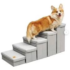 2-In-1 Dog Stairs With Storage 5-Step Pet Ramp for Bed Sofa Small Dogs FAST SHIP