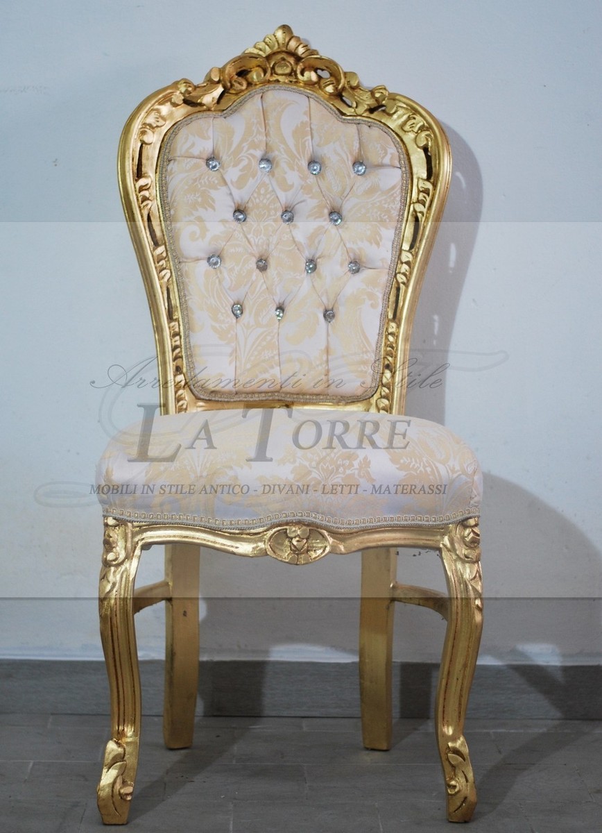 Sedia Poltrona Still Luigi XV Barocco Impero oro tessuto damascato