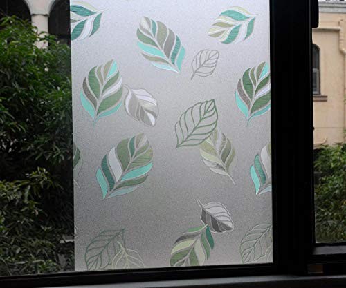  Frosted Window Film Pattern, Non-Adhesive, Static Cling 35.4" By 157.5" Leaf