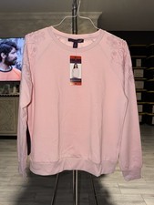 Gloria Vanderbilt Womens Lace Sweatshirt Size M Pink Long Sleeve Pullover