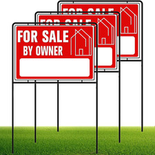 For Sale by Owner Yard Sign with Stakes, 30 Inches High, Double-Sided Printing,