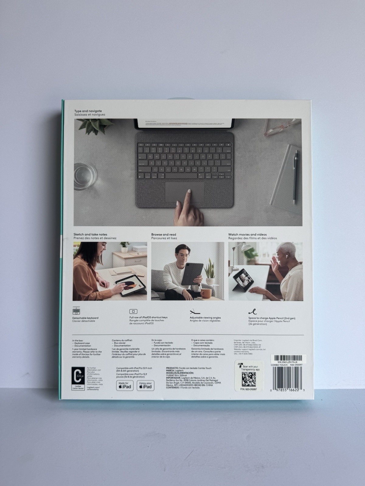 Logitech Combo Touch Keyboard Case for 12.9" Apple iPad Pro (5th & 6th Gen) New