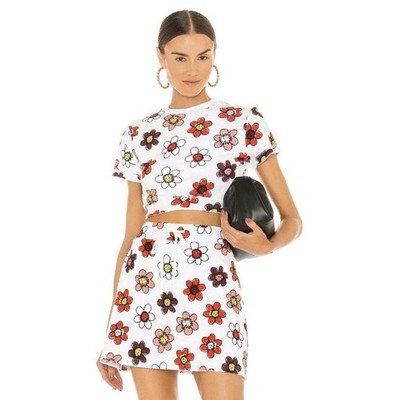 Miaou Crayola Floral Terry cloth Frida top tennis skirt bucket hat co-ord set L