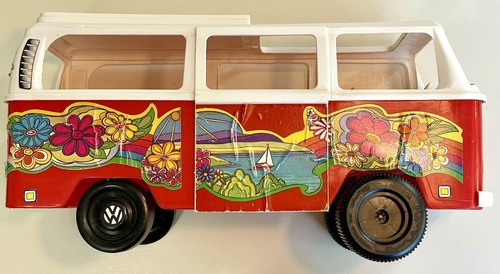 Barbie 1970s Volkswagen camper hippie van by Empire, red, white & floral VW - Picture 7 of 12