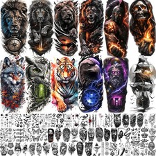72 Sheets Lion Skull Temporary Tattoos For Men Women, Halloween Half Arm Slee...