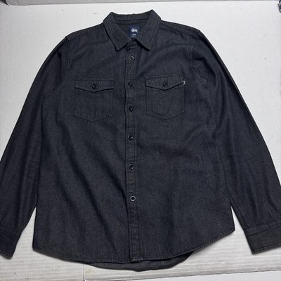 Stussy ダークブルー 長袖シャツ Stussy Midnight Blue/Black Long Sleeve Denim Shirt Dark Wash Size