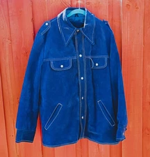 The Leather Shop sears Suede Leather Western Jacket Dark denim Blue 44 reg