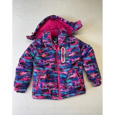 Kuluoxing Kids Pink Blue Abstract Print Hooded Ski Jacket Winter Coat Size 10
