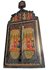 Enorme cassa specchio antico 24x11 indo-persiano dipinto a mano doppia porta legno intagliato