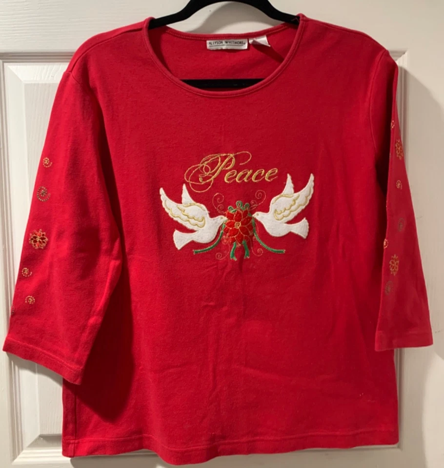 Lote de 3 tops navideños de algodón Allyson Whitmore con diferentes apliques para mujer L Foto 4 de 4