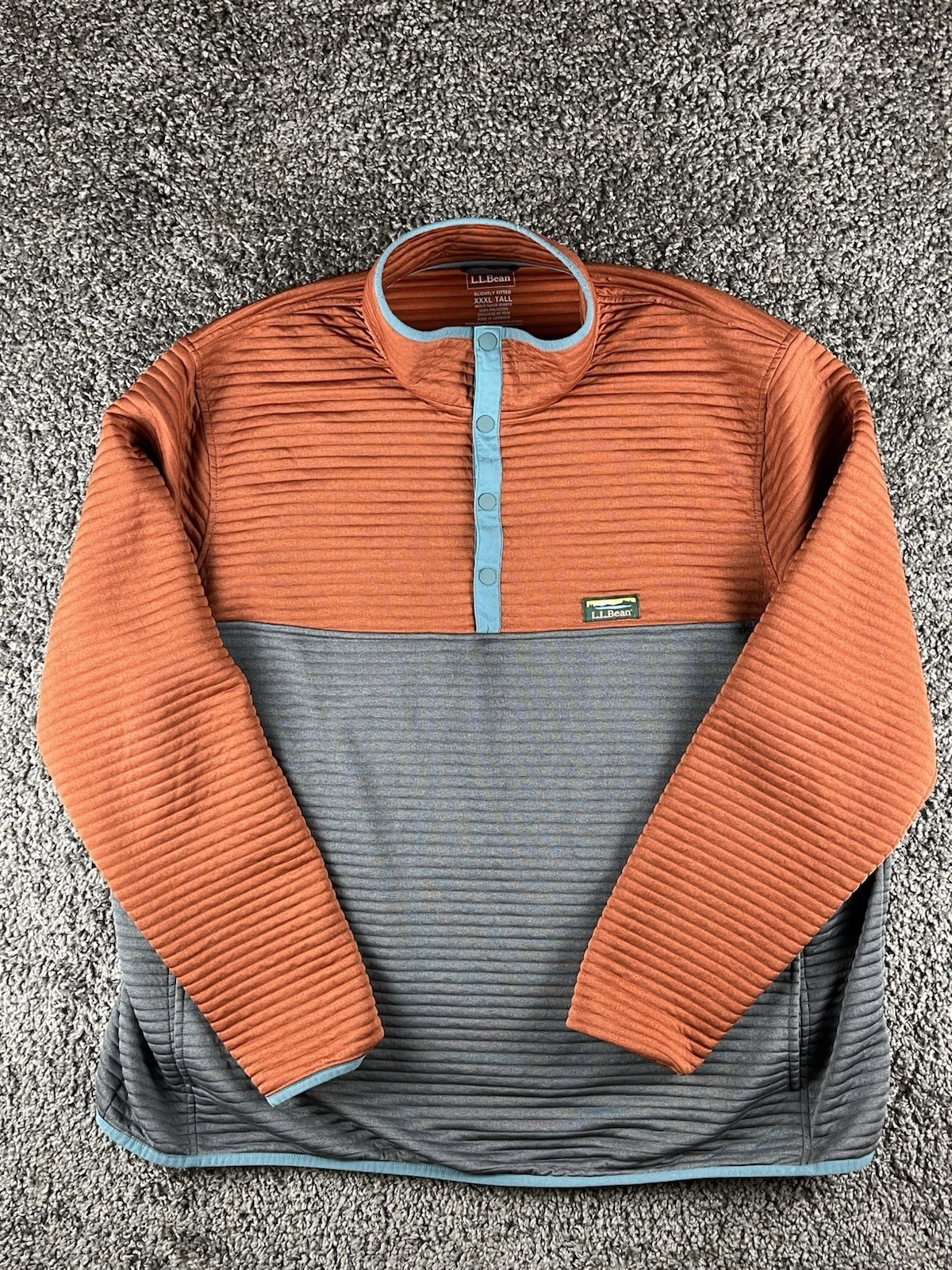 L.L. Bean Men 1/4 Snap Long Sleeve Pullover Activewear Top Sz S Reg Burnt Orange