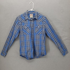 Levis Shirt Men Small Blue Plaid Western Pearl Snap Long Sleeve Cowboy Rodeo