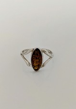 Yellow Amber Sterling Silver Ring Celtic Art Deco Approx Size P Pagan Gothic