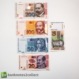 KROATIEN: 5er Set Kroatien Kuna Banknoten.