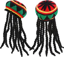 SATINIOR 2 Pcs Rasta Hat with Black Dreadlocks Wig Rasta Wig with Dreads, Size 1
